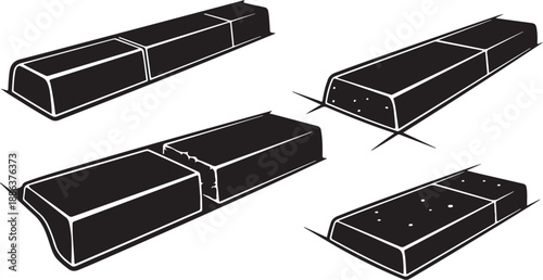 Black rectangular blocks with white outlines in various positions