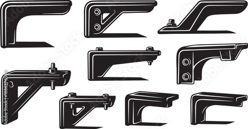 Set of black metal bracket designs for industrial use