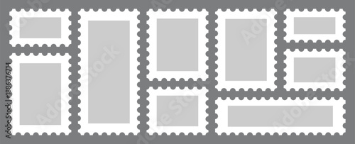 Set Postage stamps template. Postage stamp borders set vector . Light Postage Stamps collection. Blank Postage Stamps on gray background. 