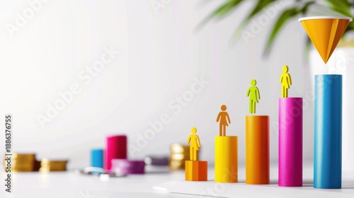 Wallpaper Mural Colorful Bar Graph with Human Figures Showcasing Growth and Financial Success in Workplace Environment Torontodigital.ca