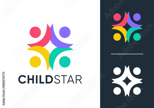 star children people community logo. abstract teamwork, human hub social design vector concept
