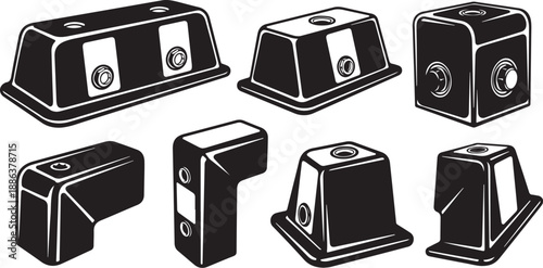 Black and white illustration of various binder clips isolated