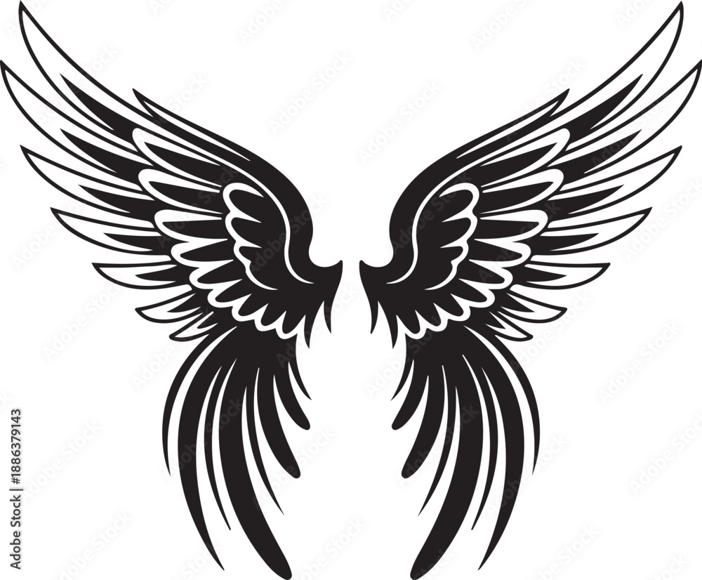 Obraz premium Black and white illustration of a pair of wings