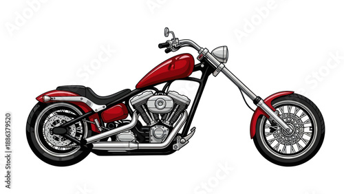 Red Chopper Motorcycle Isolated on White Background