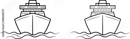 Cruise ship coloring book page for kids, ocean liner outline, maritime transport, simple boat vector