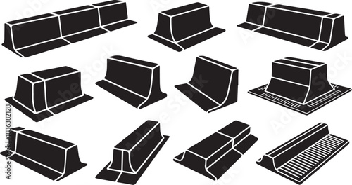 Various Black and White Concrete Parking Block Illustrations