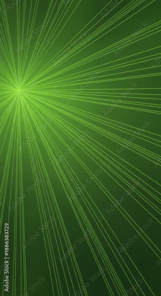 Fototapeta premium Abstract green light rays emanating from a central point, creating a dynamic and vibrant background.