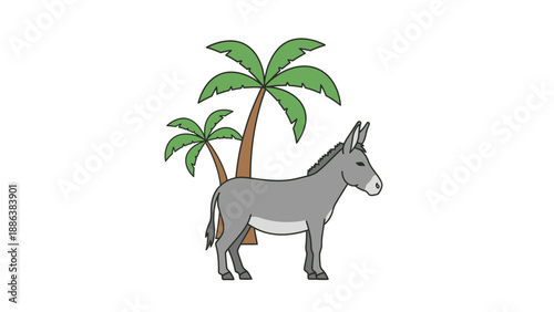 Donkey Standing Near Palm Trees Illustration.