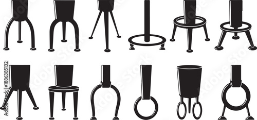 Various black stands and holders on white background illustration