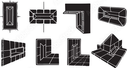 Geometric shapes and black 3D wireframe models collection