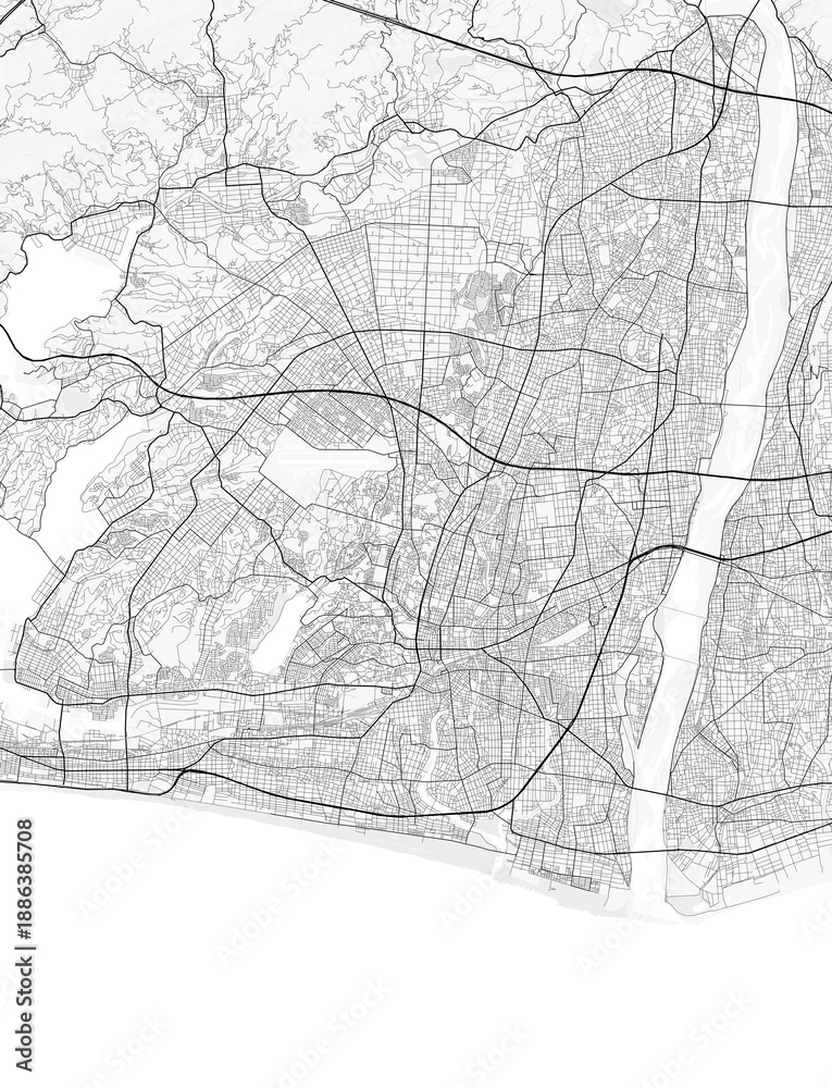 Obraz premium Hamamatsu City Map. Minimalist black and white line art poster for printing, wallpaper, wall art, and map resources for home and office decor