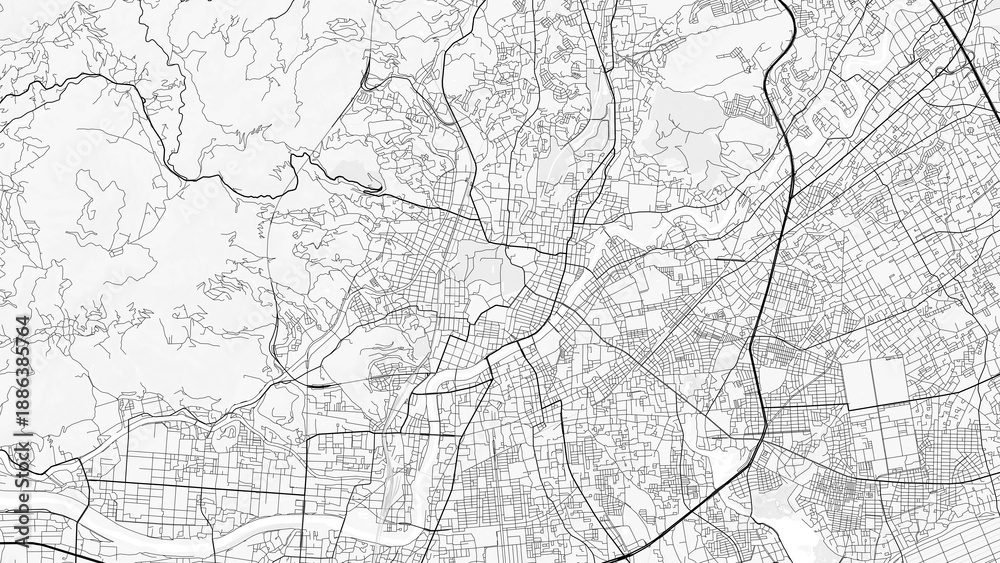 Obraz premium Kumamoto City Map. Minimalist black and white line art poster for printing, wallpaper, wall art, and map resources for home and office decor