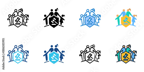 Family Law icons set multiple style collection. Editable stroke 
