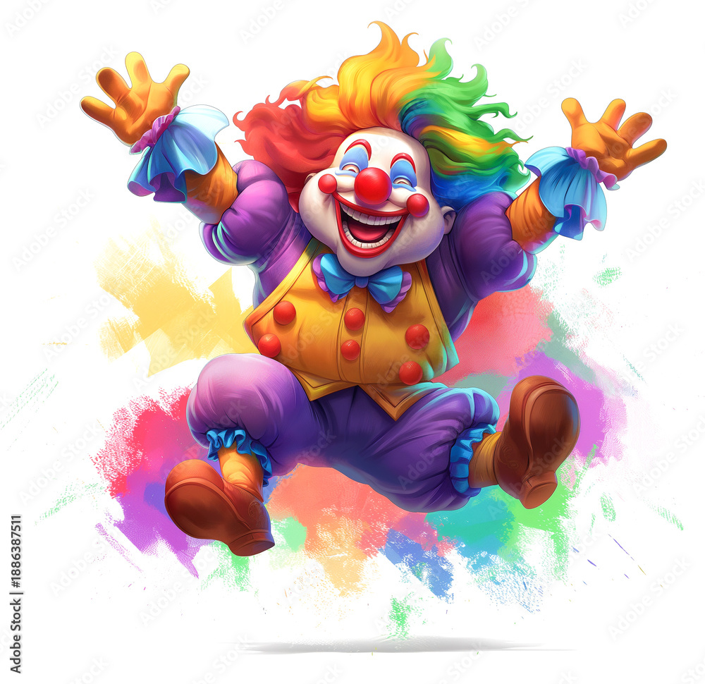 Naklejka premium Jubilant clown in mid-air