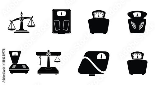 Collection of various scale icons and symbols in a black and white style