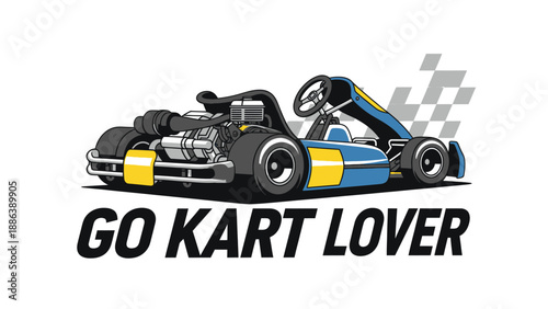 Go Kart Racer Speeding with Checkered Flag Graphic
