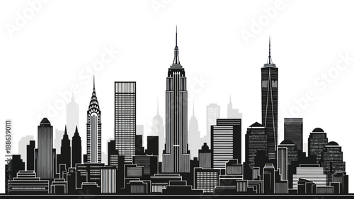 New York City Skyline Silhouette, Iconic Buildings, Modern and Classic Architecture