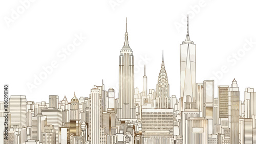 Wallpaper Mural New York City Skyline Sketch - Iconic Buildings and Urban Landscape Torontodigital.ca