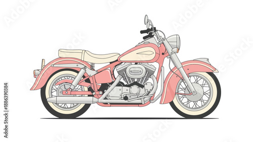 Retro Pink Cruiser Motorcycle Vector Illustration