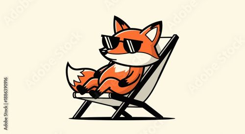 Cartoon fox relaxing in beach chair