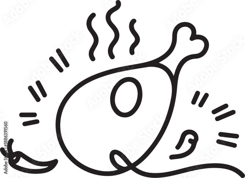 One single line drawing of hot spicy and crispy fried chicken store logo vector illustration. one line Art icon drawing vector