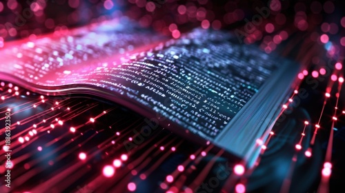 Wallpaper Mural Open book with glowing text and digital sparks creating an ethereal atmosphere of knowledge and innovation in a futuristic setting Torontodigital.ca