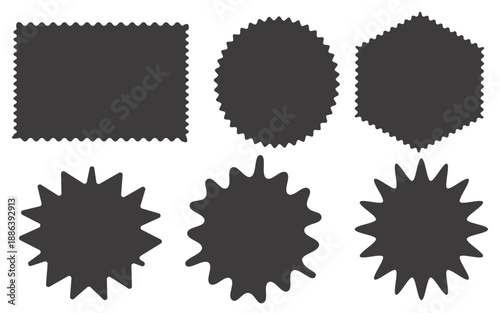 Collection of six unique black shapes with jagged edges on a white background