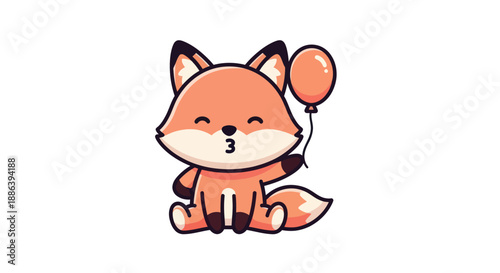 Cartoon fox holding balloon