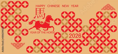Happy Chinese New Year 2026, Zodiac sign, lunar year of the Horse Chinese translation: "Happy New Year, Horse" Vector template  zodiac symbol animal mascot poster, banner flat icon illustration