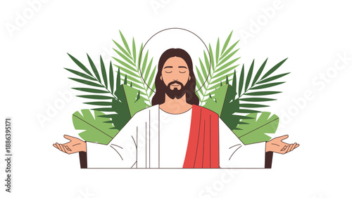 Jesus Christ Illustration with Outstretched Arms.