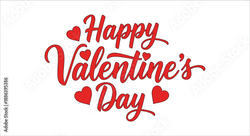 Happy Valentine's Day greeting with red hearts and elegant script font.