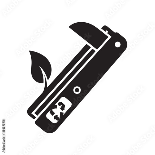 Sustainable Razor with Leaf in Simple Flat Design with Black Color on White Background for Eco-Friendly Branding