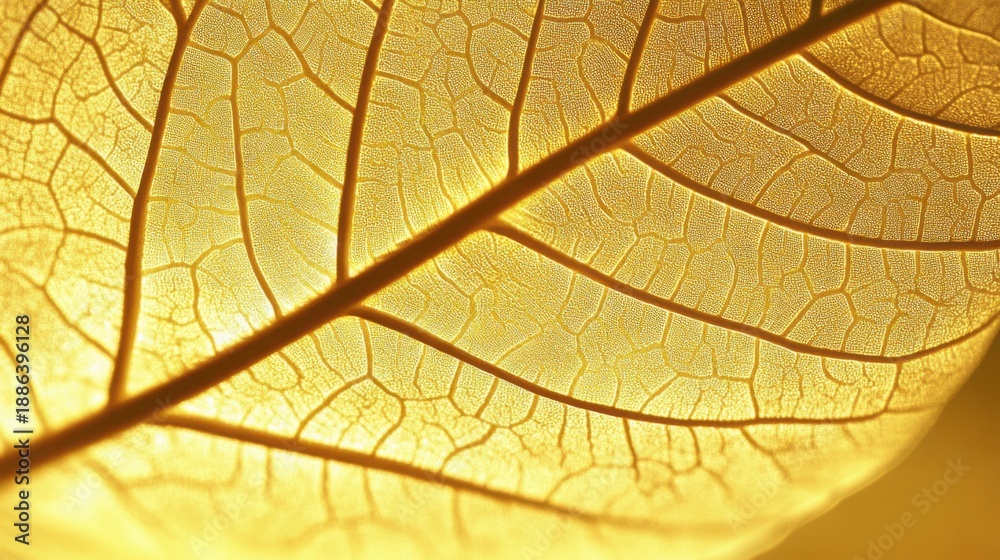 Obraz premium Golden Leaf Vein Pattern Illuminated by Soft Sunlight