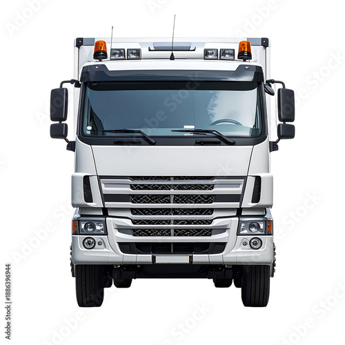 Front View of a Realistic White Service Truck, Isolated on Transparent Background