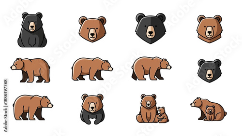 Collection of Bear Illustrations Various Poses and Styles.
