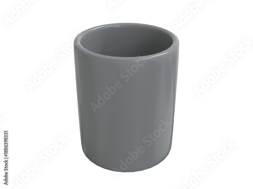 Empty Glossy Cylinder Planter, Transparent Background, Gray, 3D Render top view