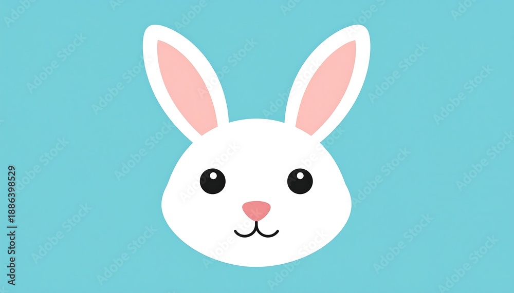 Obraz premium Cute White Bunny Face Illustration on Light Blue Background.