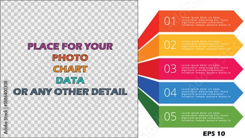 5-Step Creative Business Infographic Template. Vector Presentation Slide with Colorful Numbered Side Banners and Photo Placeholder
