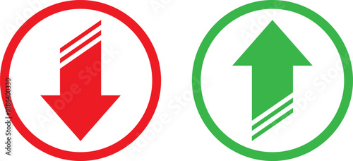 Directional arrows with red down and green up