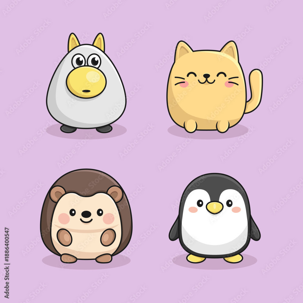 Fototapeta premium Adorable Flat Design Cute Animal Characters Collection Vector Design