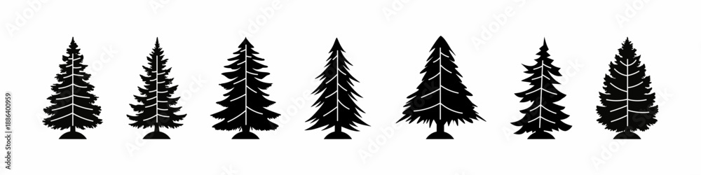 Obraz premium Pine tree icon vector collection. Set of pine tree icon vector designs. Stock vector.