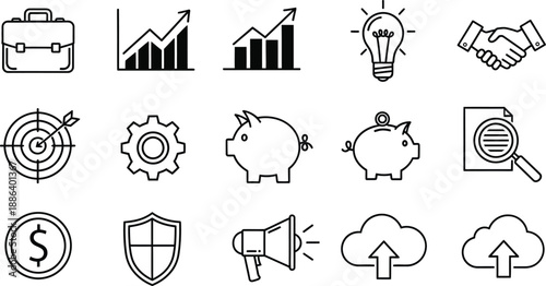 Business and finance icons in silhouette style for professional use