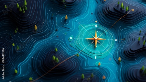  Abstract 3D Navigation Map with Colorful Location Pins in Soft Pastel Landscape