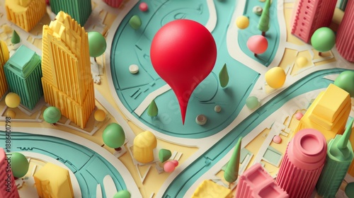  Abstract 3D Navigation Map with Colorful Location Pins in Soft Pastel Landscape