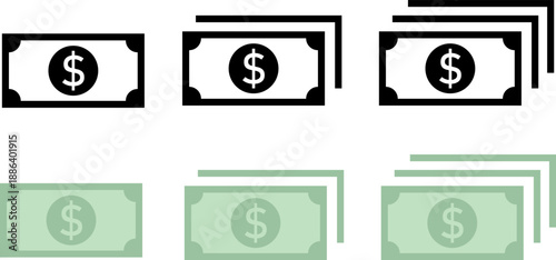 Stacked dollar bills in black and green