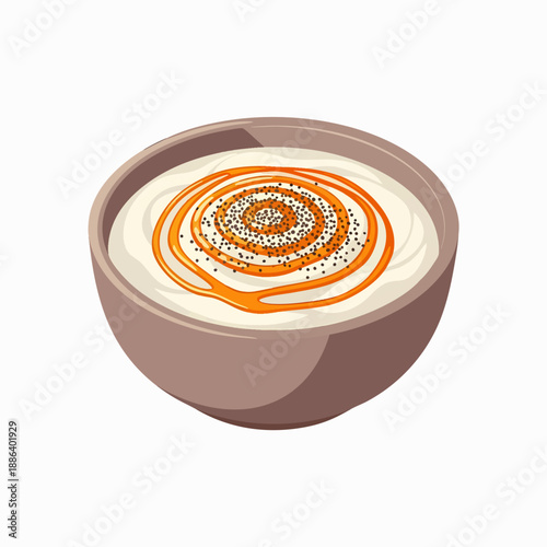 Delicious creamy yogurt bowl topped with a golden honey swirl and black sesame seeds, perfect for a healthy breakfast or sweet dessert snack.