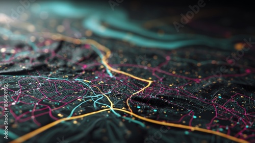  Abstract 3D Navigation Map with Colorful Location Pins in Soft Pastel Landscape
