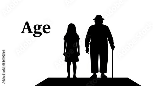 Silhouette of a young girl and an old man representing age.
