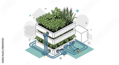 Vertical Farming System Growing Plants Indoors.