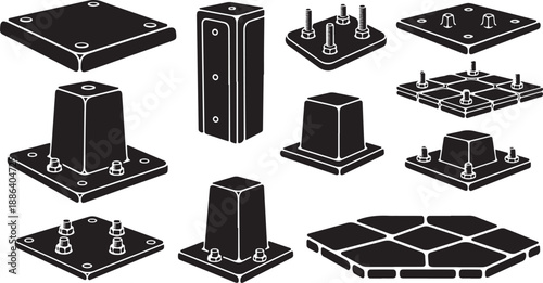 Various Industrial Metal Mounting Bases and Plates Collection
